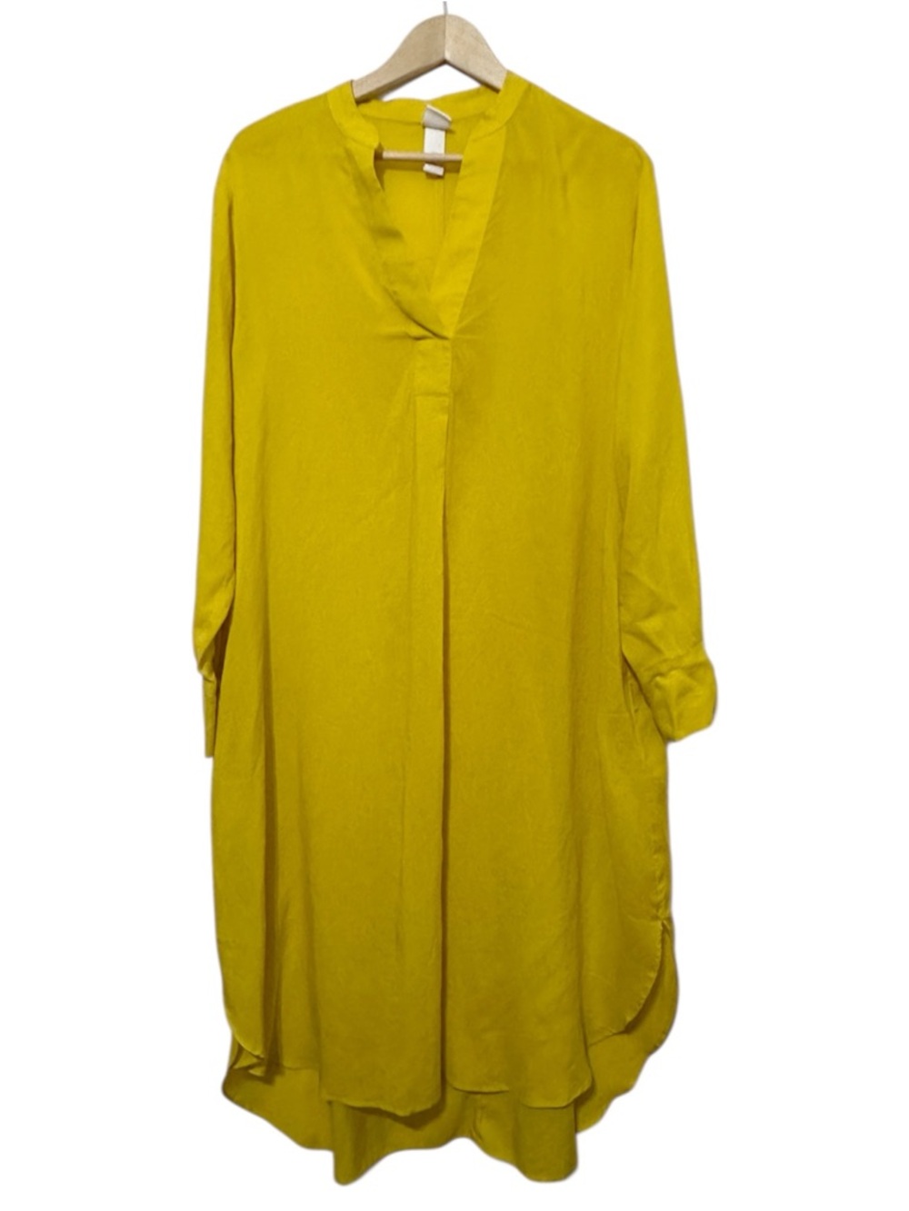 H&M Yellow Lyocell Viscose Shirt Dress Tunic Oversized Boho Caftan - Size Small